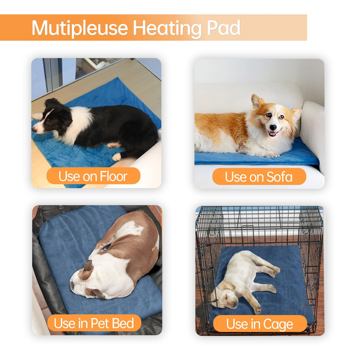 Pet Heating Pad, Electric Dog Cat Heating Pad with 6 Adjustable Temperature & 5 Timers, Indoor Warming Heated Mat Pad with Removable Cover & Chew Resistant Cord (L: 32"x 20")