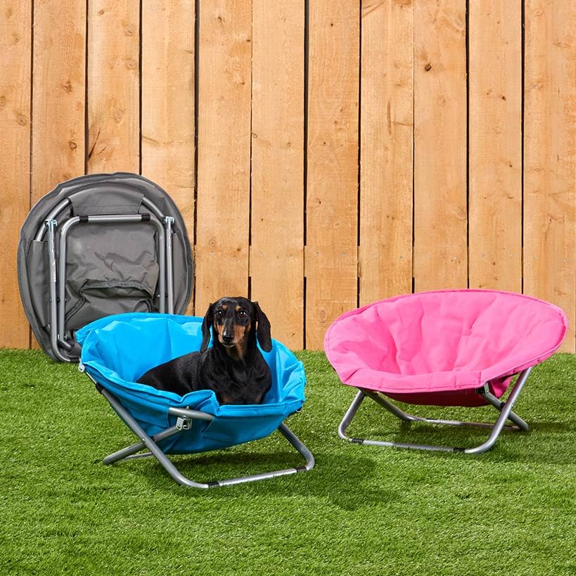 The Lakeside Collection Pet Moon Chair Bed Foldable Indoor Outdoor Elevated Adjustable Height - Blue