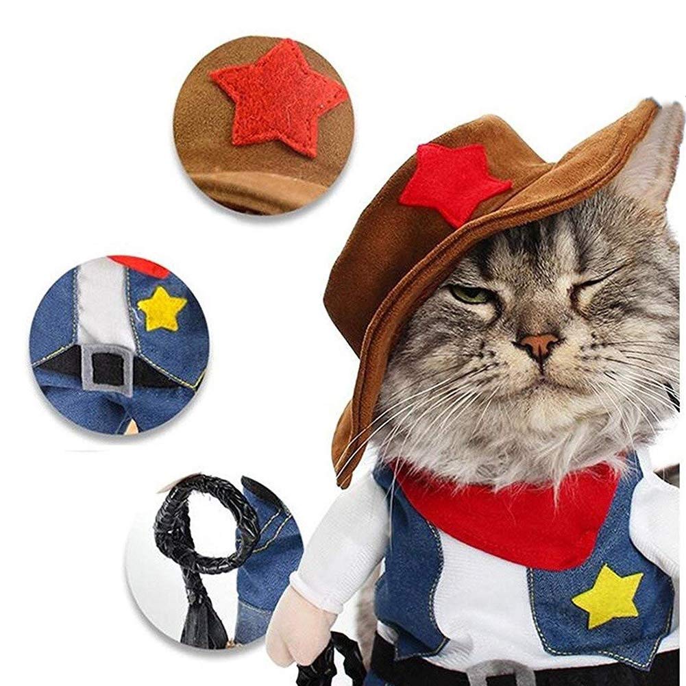NACOCO Cowboy Dog Costume with Hat - Cat & Small Dog Clothes - Blue (X-Small)