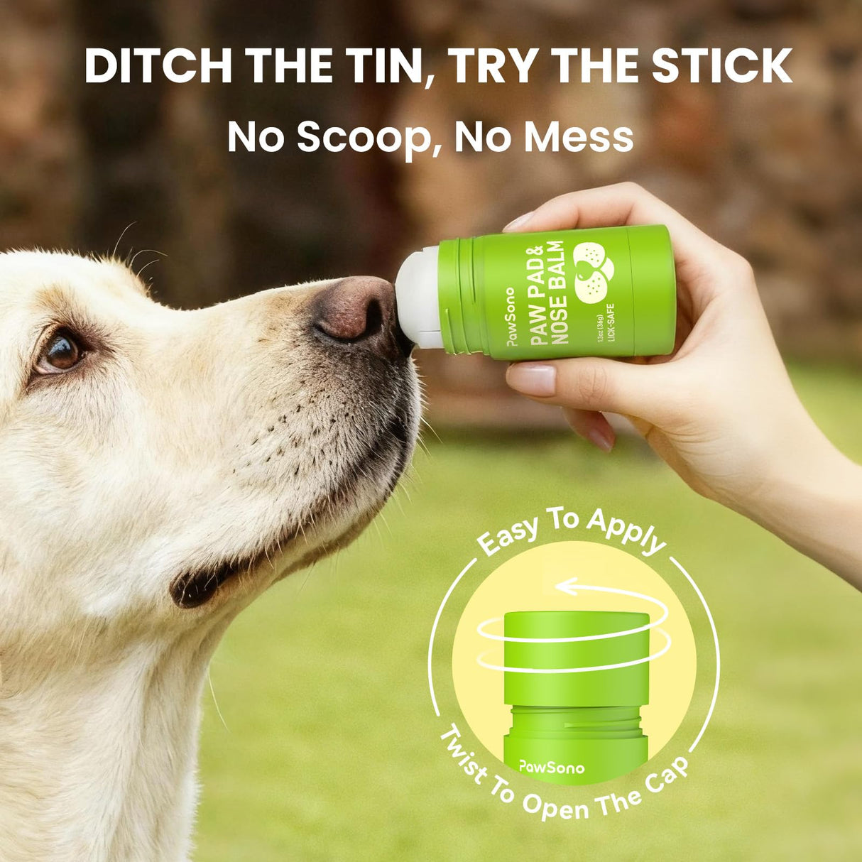 PawSono Lick-Safe Dog Paw & Nose Balm with Coconut Oil | Winter Snow, Road Salt & Cold Pavement Protector | All-Natural Moisturizer & Soother for Dry, Cracked Pads & Snout | Horse Hoof, Joint Care