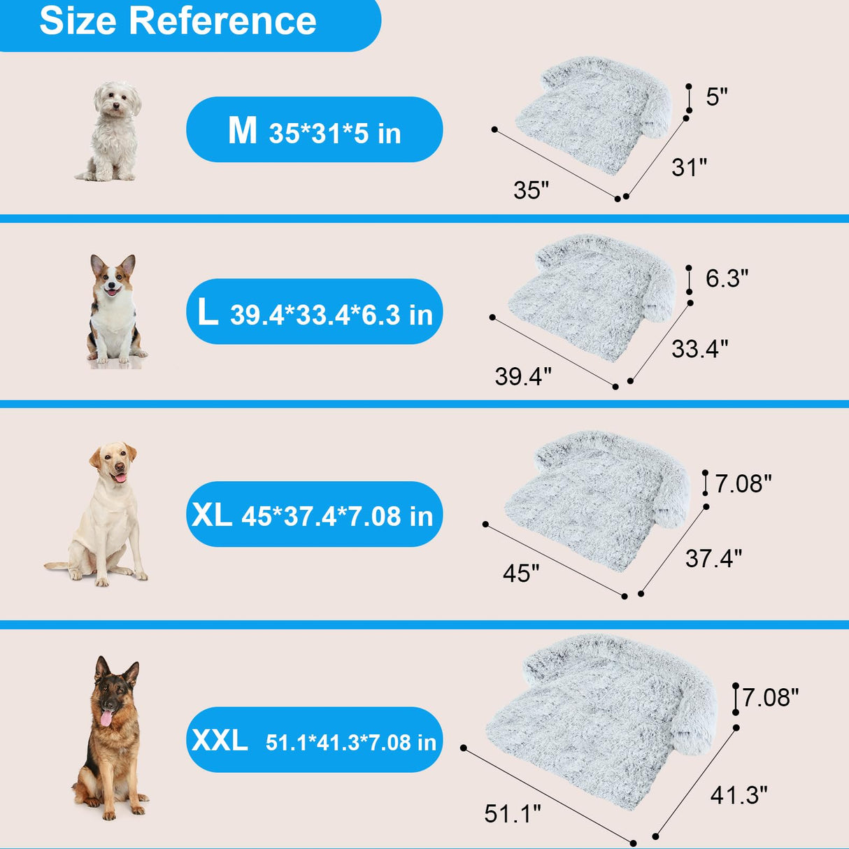 Luxurious Dog Couch Bed Protector for Dogs Memory Foam, Removable Fluffy Plush Pet Couch Cover for Dogs Washable, Calming Dog Sofa Beds, Waterproof Couch Protector, Pet Beds Mats for Couch(L)