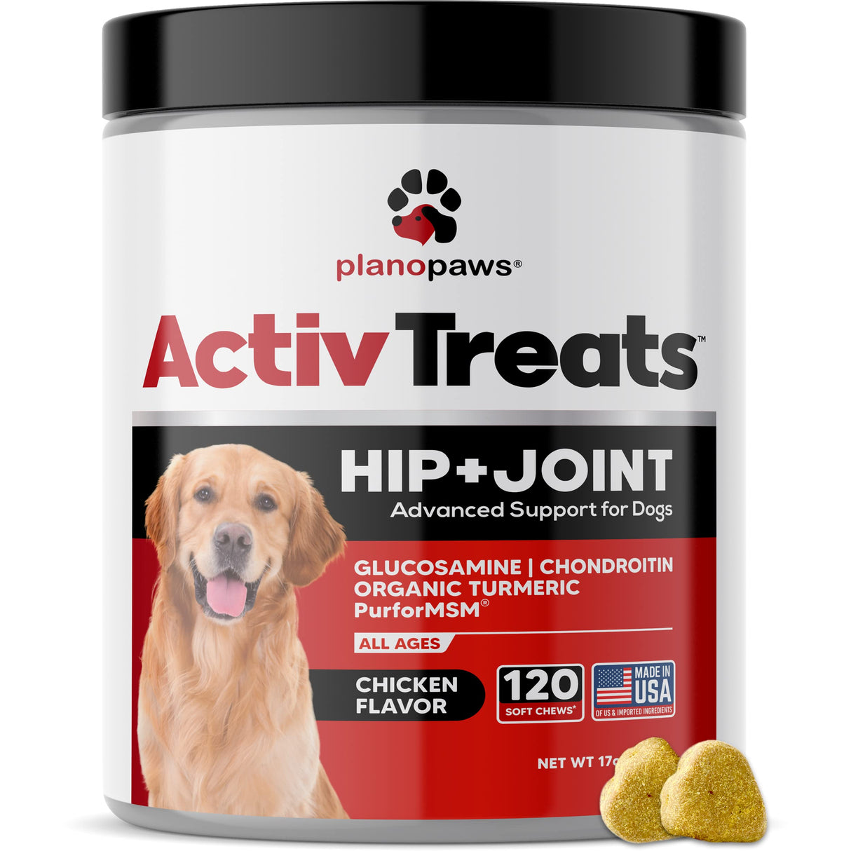 Glucosamine for Dogs Hip and Joint Supplement - Safe Joint Support - Glucosamine Chondroitin MSM Turmeric - 120 Mobility Joint Care Chews for Dogs - ActivTreats for All Breeds Ages and Sizes.