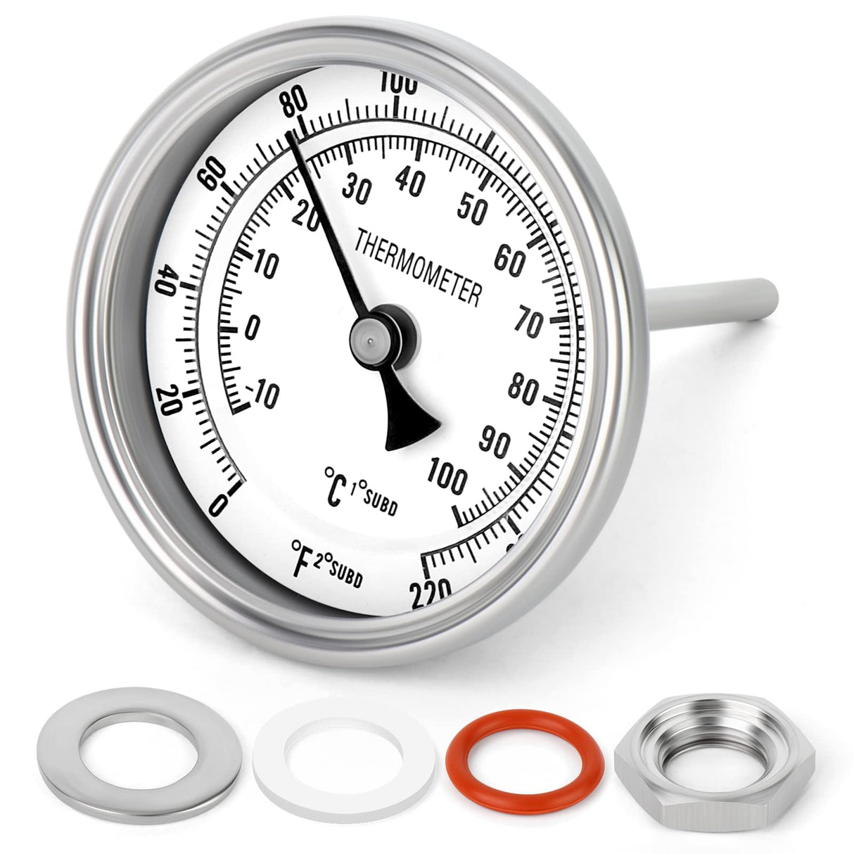 MEANLIN MEASURE 1/2" NPT Bimetal Thermometer for hot Water, boilers, and Pipes,3.3" Dial, 4.4" Stainless steel Stem,Temperature Range 0-220°F/-10-100 ° C, Accuracy 2%,Center Back Mount