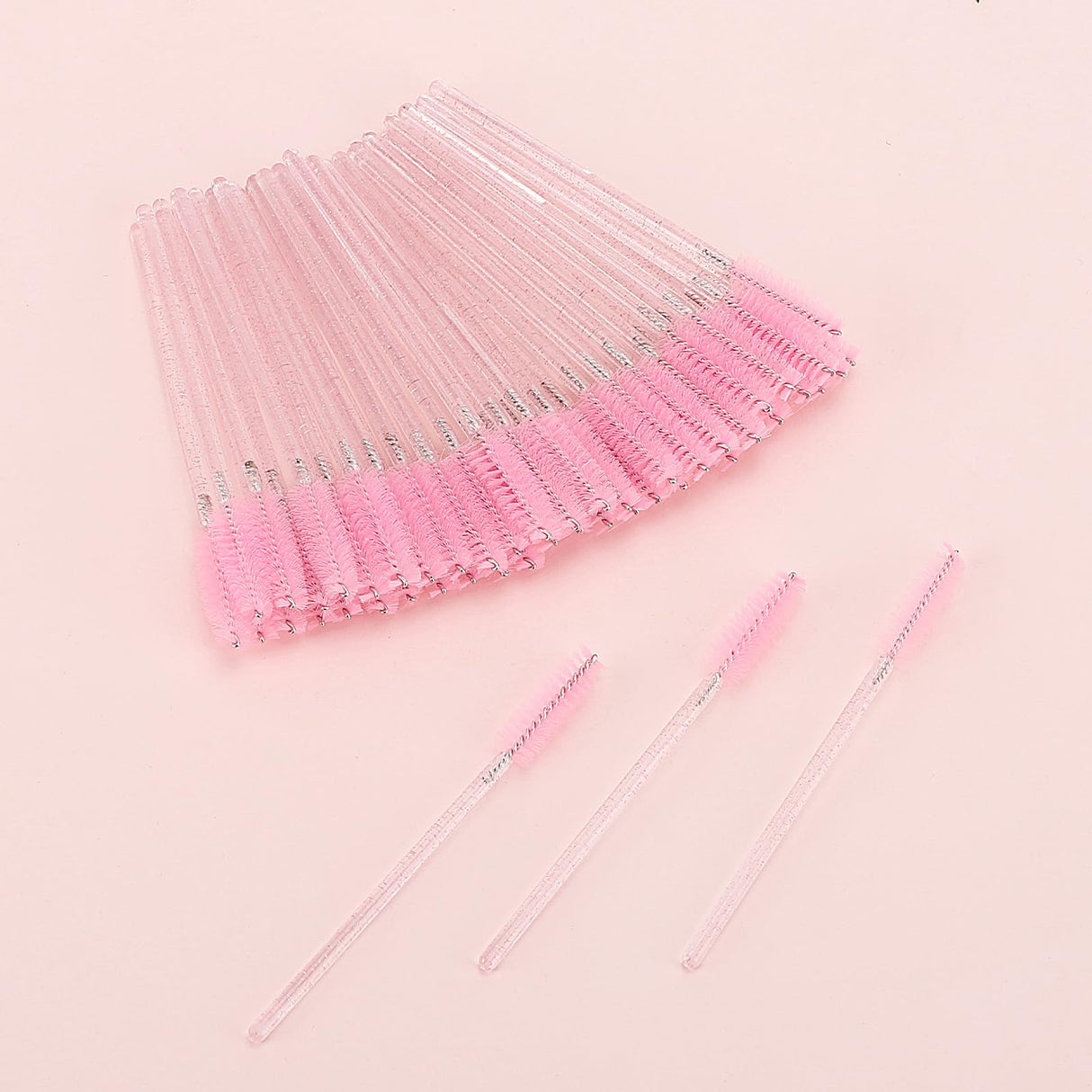 50 Pcs Disposable Mascara Wands, Crystal Eyebrow Spoolies Brush for Eyelash Extensions, Pink Eye Lash and Makeup Brush