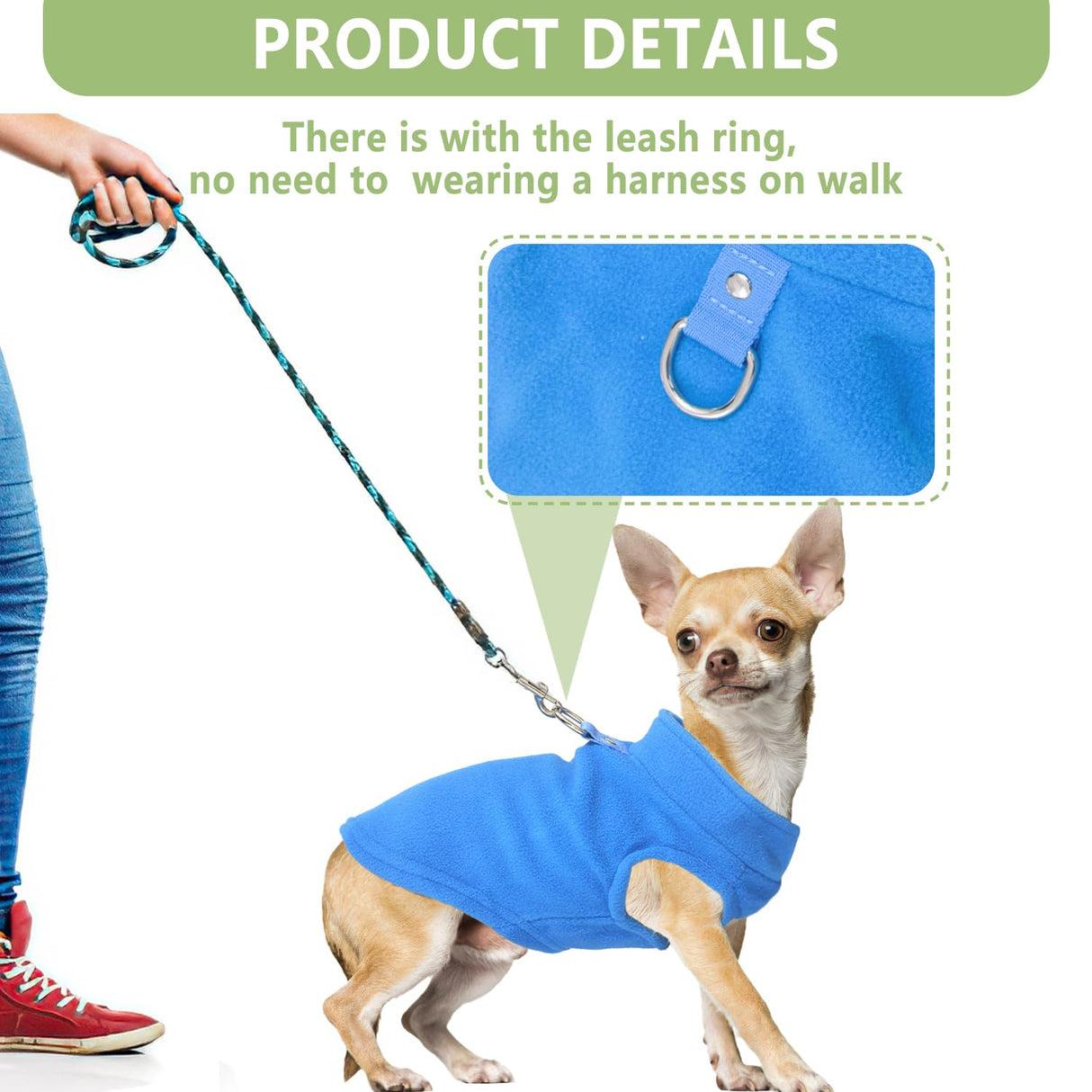 2 Pieces Fleece Dog Sweaters for Small Dogs Male, with Leash Ring, Warm Pet Sweater Fall Winter Thick Clothes Coat for Chihuahua, French Bulldog, Dachshund, XL
