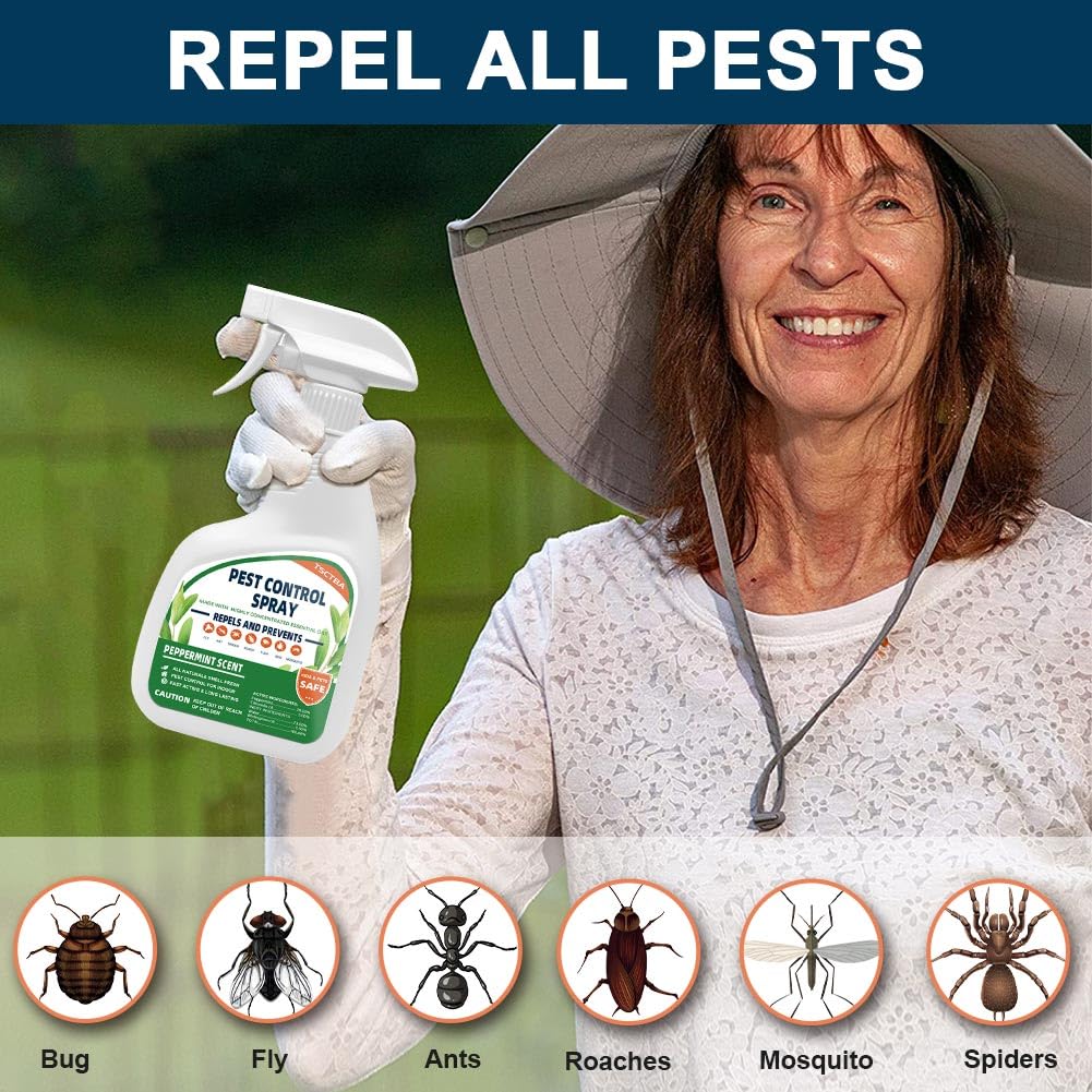 TSCTBA Pest Control Spray, Indoor Pest Control Mint Spray for Home and Kitchen - Fly, Ant, Spider, Roach, Flea, Bug and Mosquito Repellent, All Natural, Safely and Effectively - 12.5 OZ