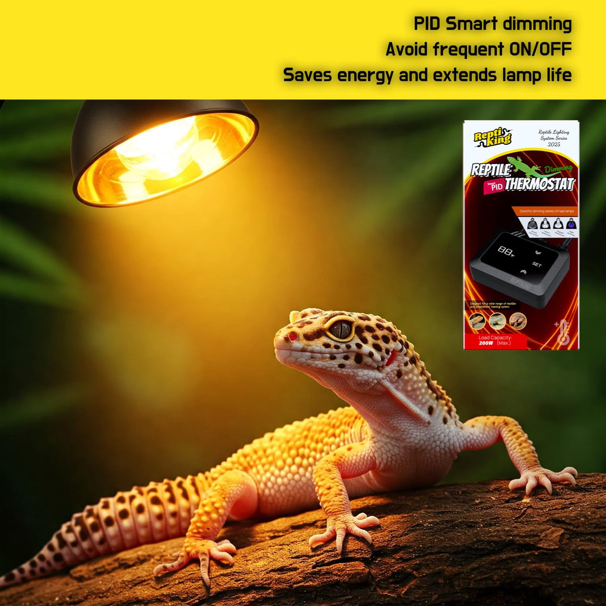 ReptiKing Reptile Dimming Thermostat, Heat Lamp Temperature Controller, Reptile Terrarium PID Digital Thermostat, Heating Controller for Basking Spot Heat Bulbs and Ceramic Heat Emitter