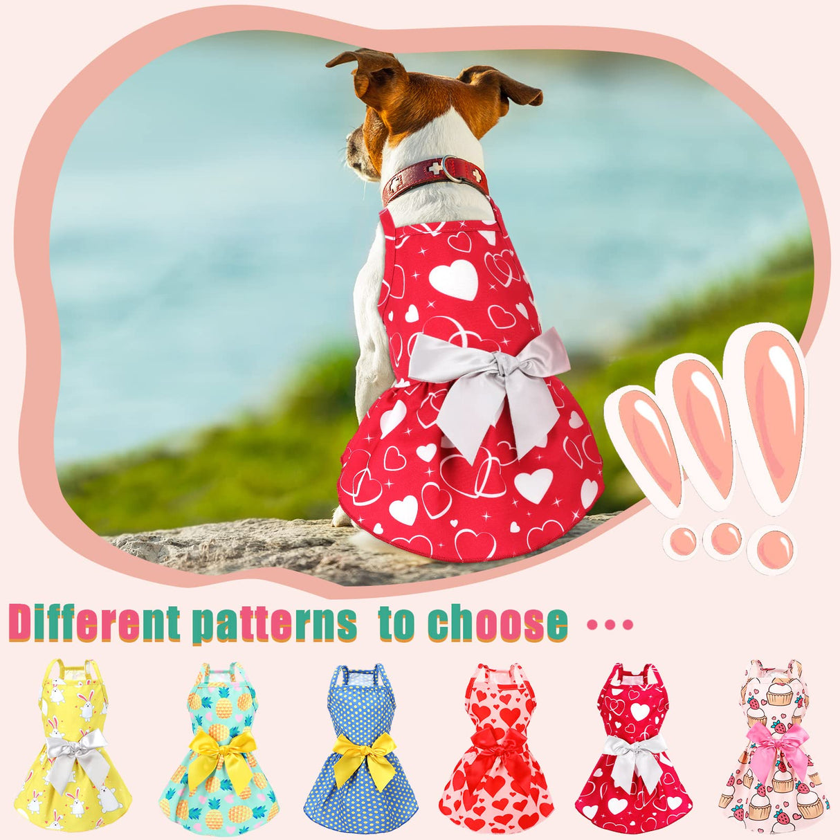 Frienda 6 Pieces Bowknot Princes Puppy Dog Dress Floral Vest Skirt Summer Pet Dress Dog Cute Rosette Sundress Apparel for Puppy Cat Pet(M)