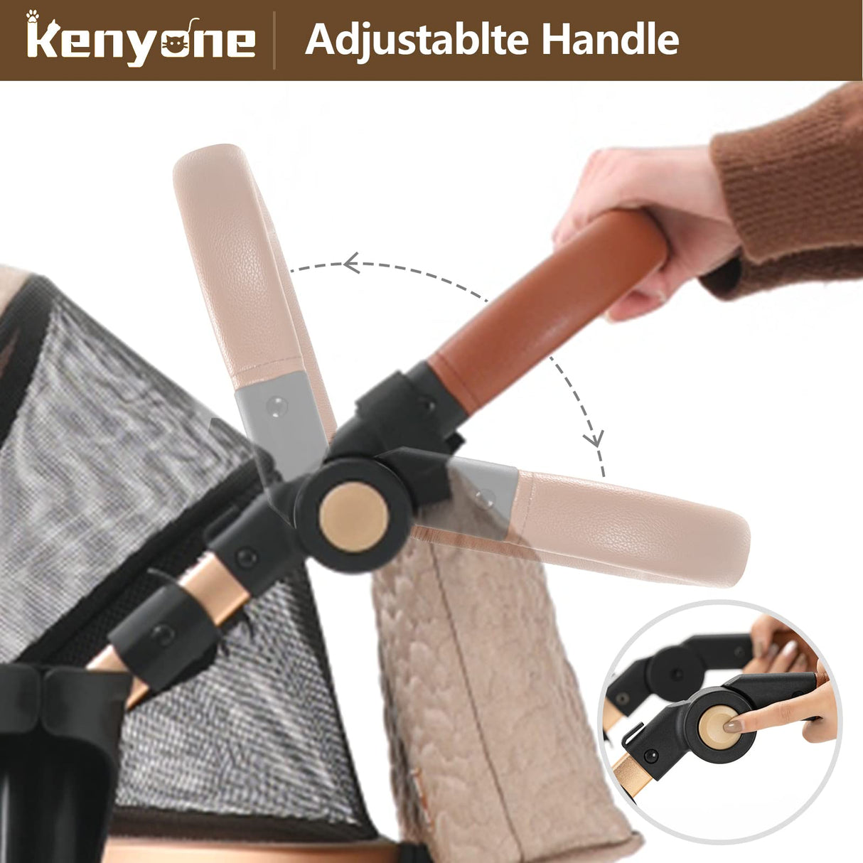 Kenyone Pet Stroller 3 in 1 for Medium Small Size Dogs Luxury Large Cat Stroller Detachable Carrier for Puppy, Kitty, Doggie (C510L Khaki)