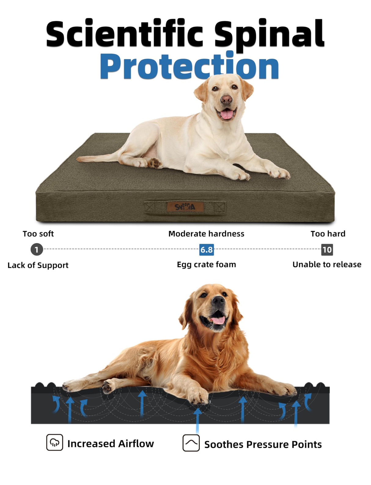 Sytopia Indestructible Dog Bed, 42" XL Chew Proof Dog Bed for Extra Large Dogs (90 lbs), Durable Waterproof Pet Bed, Chew Resistant Dog Crate Pad, Washable Cover, Indoor & Outdoor Use, Brown