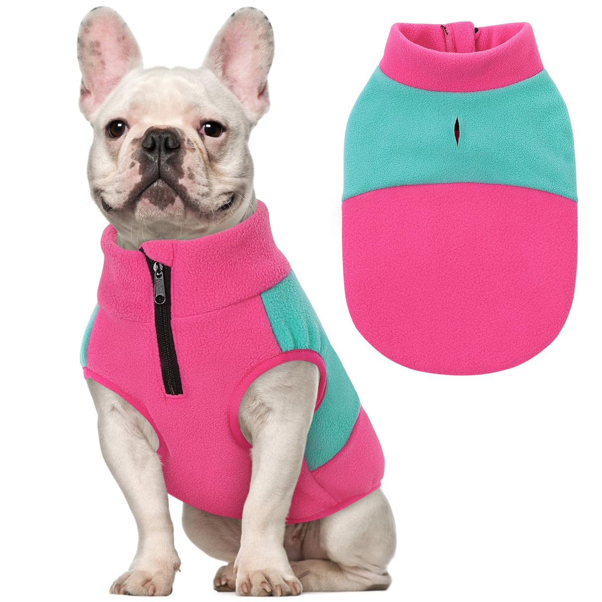 Queenmore Fleece Sweater Vest Jacket for Dogs, Pet Sweatshirt Winter Clothes for Boys Or Girls, Large Medium Small Sizes, Fuchsia/Mint, S