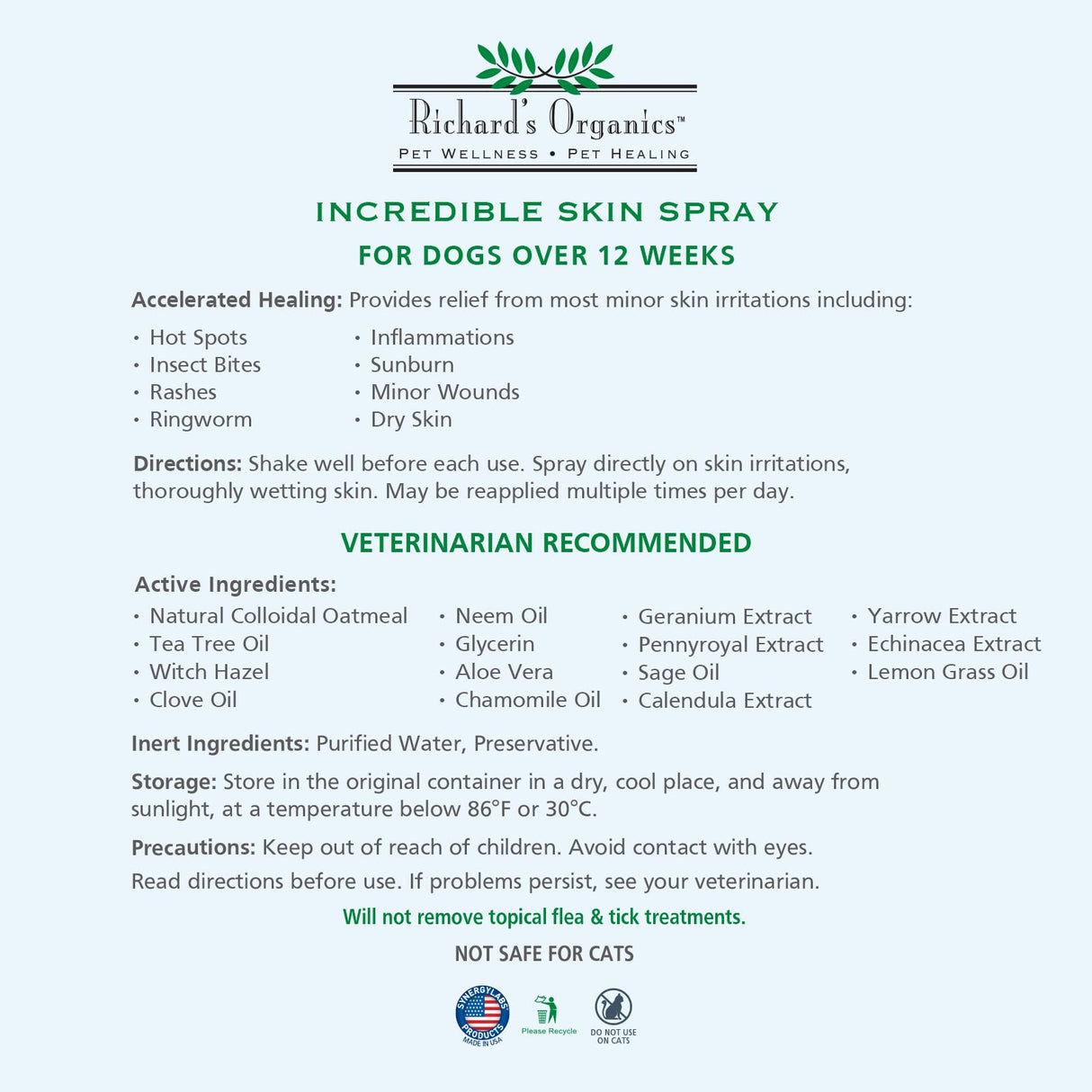 SynergyLabs Richard's Organics Incredible Skin Spray for Dogs; 12 fl. oz.