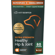 Load image into Gallery viewer, VetriScience Extra Strength Healthy Hip & Joint Chews, GlycoFlex Glucosamine and Green-Lipped Mussel Joint Support Supplement for Small Breed Dogs, Soothe Joint Discomfort, Chicken, 60 Count