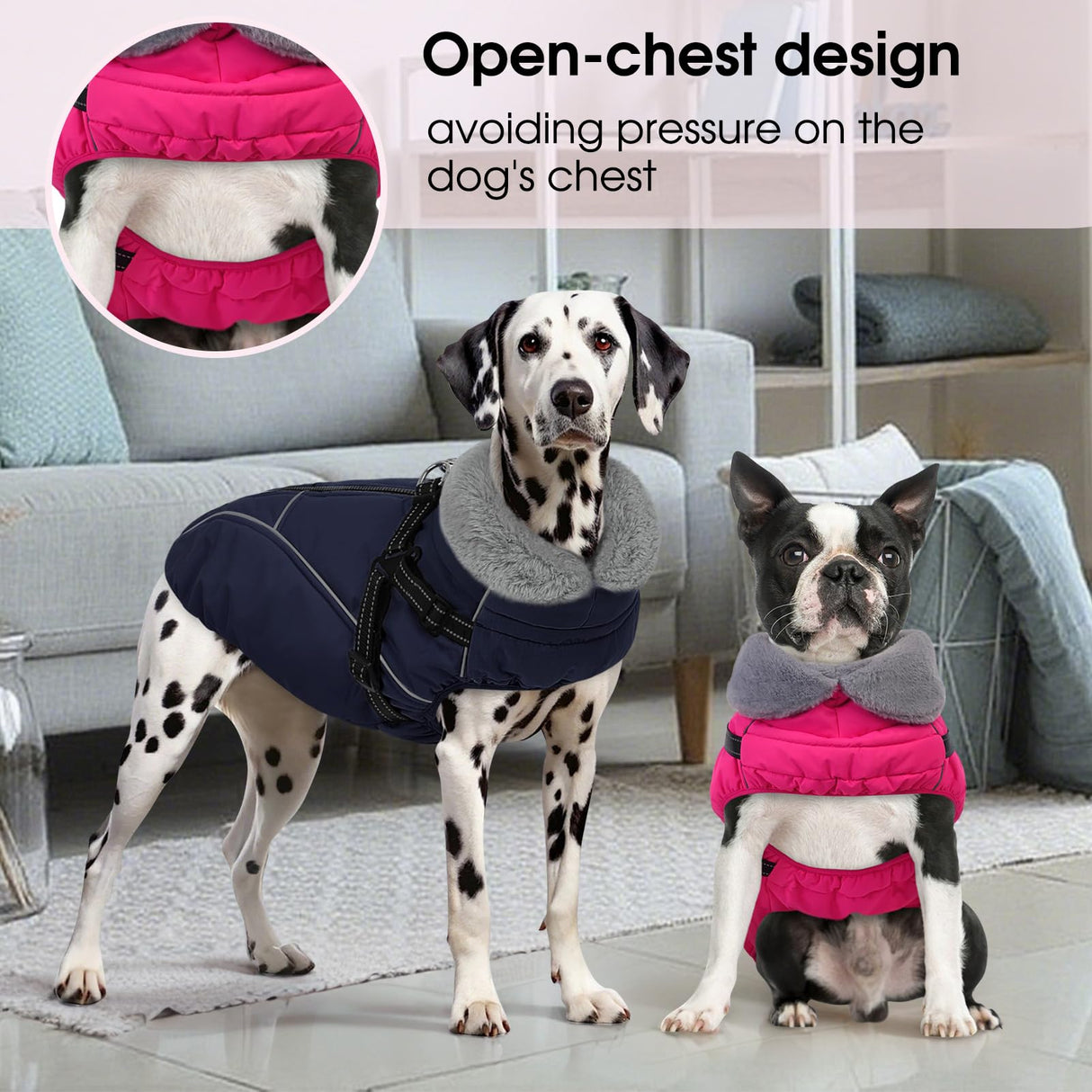 Preferhouse XXL Dog Winter Coat, Dog Puffer Jacket with Harness Built in, Pet Windproof Cold Weather Vest with Zipper Dogs Snowsuit, Rose 2XL