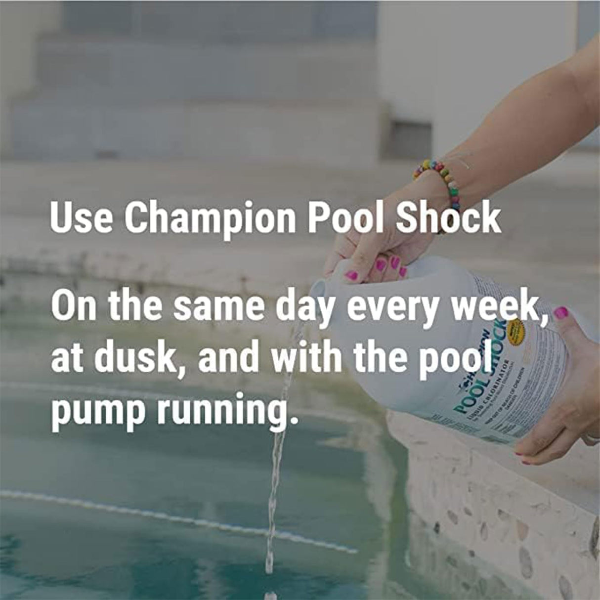 Champion 2-Pack Pool Shock, 12.5 Liquid Chlorinator for Swimming Pools, 1 Gallon Each - Fast-Acting Sodium Hypochlorite Sanitizer, Ready to Use, Non-Staining, Non-Scaling, Commercial Grade