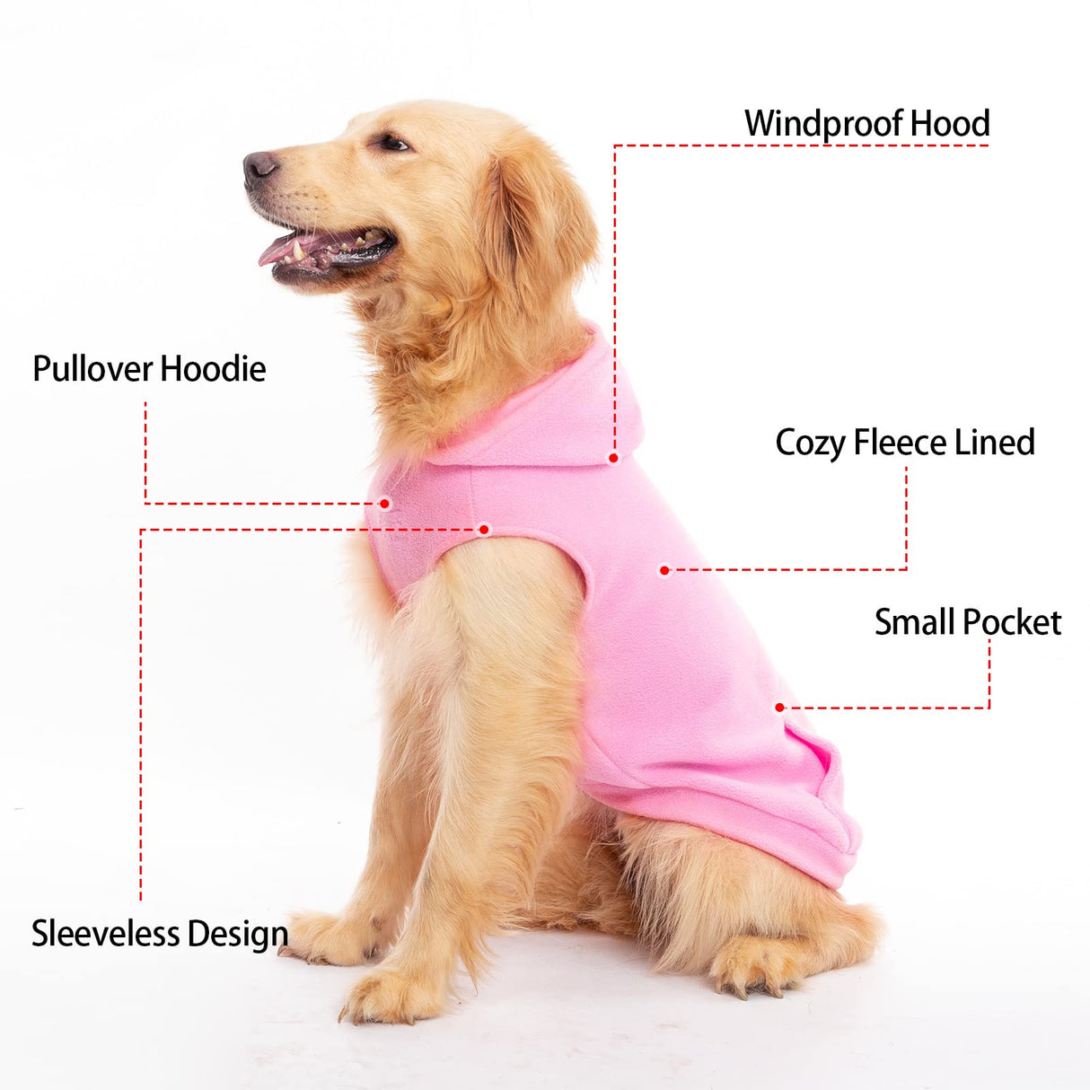 EXPAWLORER Dog Hoodie Fleece Sweater Vest, Hooded Dog Sweatshirt Fall Winter Pet Clothes with Leash Hole, Sleeveless Warm Cozy Puppy Clothing for Cat Small Medium Large Dogs Girl Boy, Pink XXL