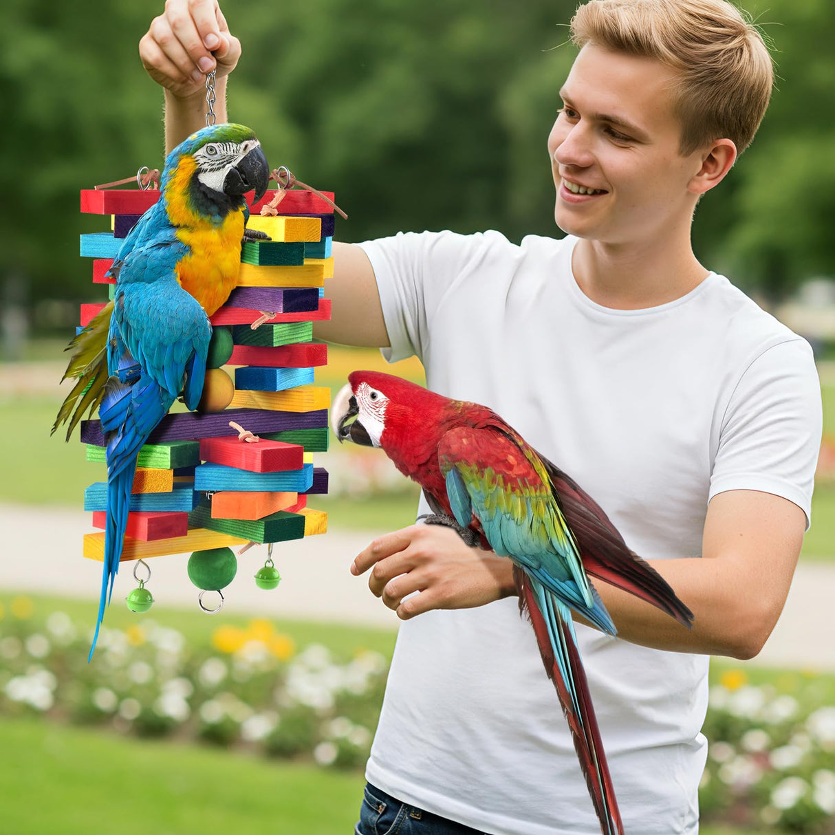 ERKOON Extra Large Bird Parrot Toys for Macaws, African Grey, Amazon Parrots Multicolored Natural Wooden Blocks Parrot Chewing Toy Bird Cage Bite Toy