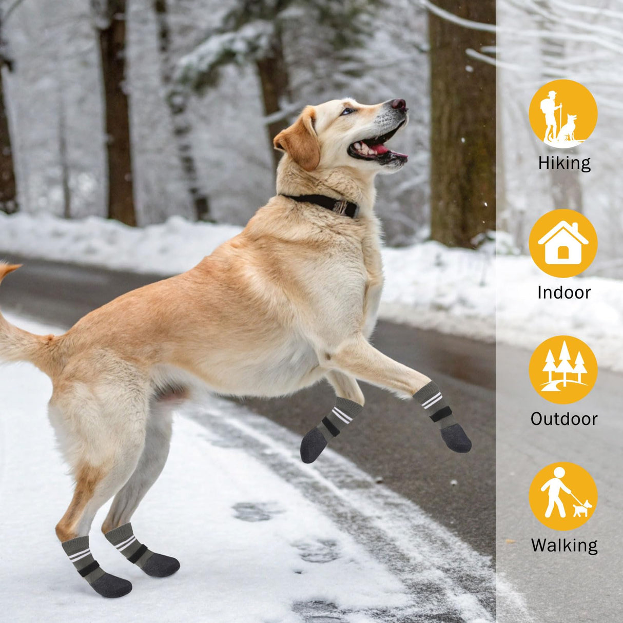SCENEREAL Anti Slip Dog Boots & Paw Protectors for Hardwood Floor, Extended Dog Socks to Prevent Licking Paws, Waterproof Pet Snow Rain Shoe for Winter Large Senior Dogs, Grey L