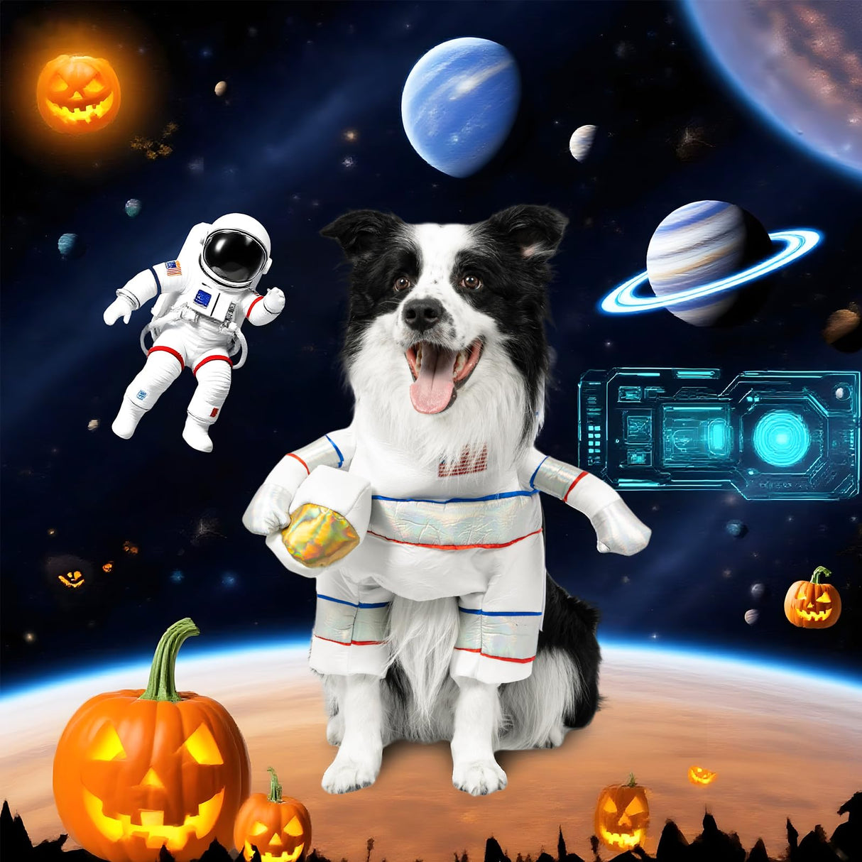 DELIFUR Dog Halloween Astronaut Costume - Pet Dress Up Spacesuit Funny Apparel Uniform Adjustable Cosplay Outfit for Small Medium Dog (Astronaut, Medium)