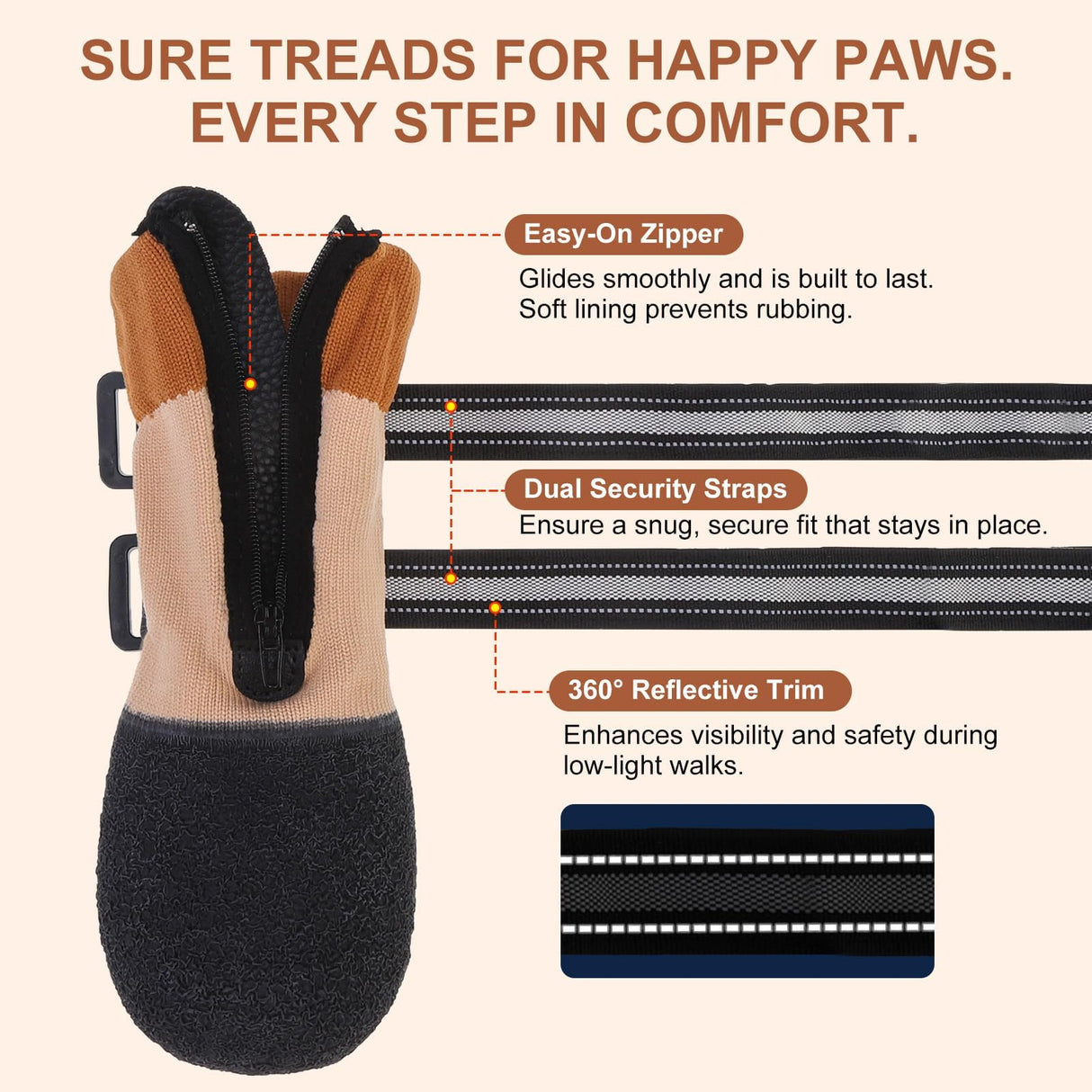 BEAUTYZOO Waterproof Dog Shoes for Winter Cold Weather, Anti-Slip Dog Socks Boots & Paw Protectors, Zipper Dogs Booties to Prevent Licking, Indoor Outdoor Reflective for Small Medium Large Senior Dogs