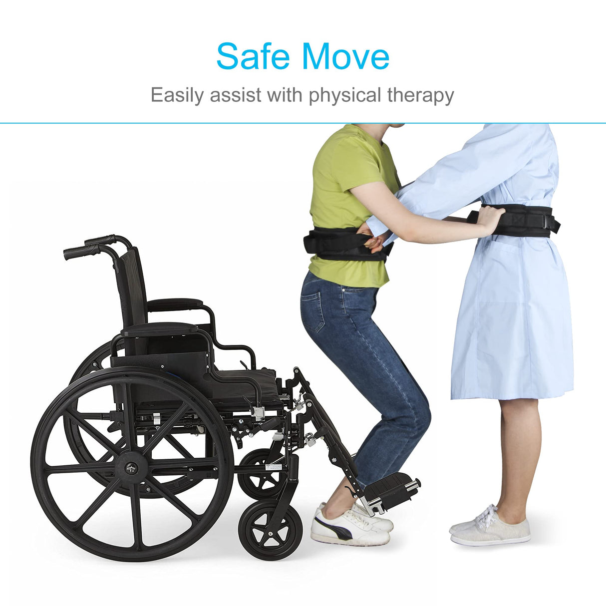 REAQER Gait Belt Transfer Belts for Lifting Seniors Walking and Standing Assist Aid for Bariatric, Elderly, Handicap, Occupational & Physical TherapyCaregiver Nurse Therapist