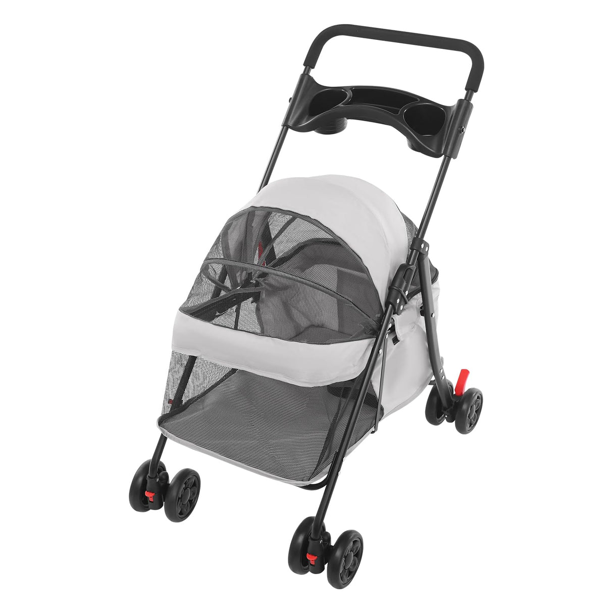 Dog Stroller with Casters, 40LBS Capacity Foldable Cat Pet Stroller with Storage Basket&Cup Holder, Foam Handle, Steel Frame for Small Medium Dogs Cats(Light Grey)