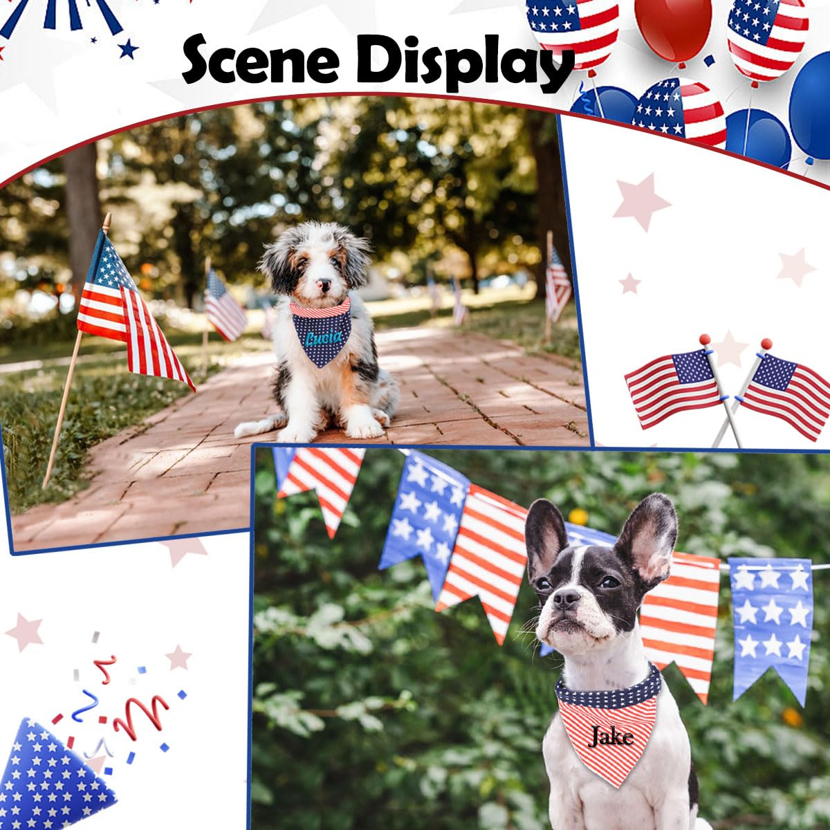 Personalized 4th of July Dog Bandana Embroidered Name Custom Neckwear Dog Scarf for Small Medium Large Dogs Cats Pets Birthday Gift