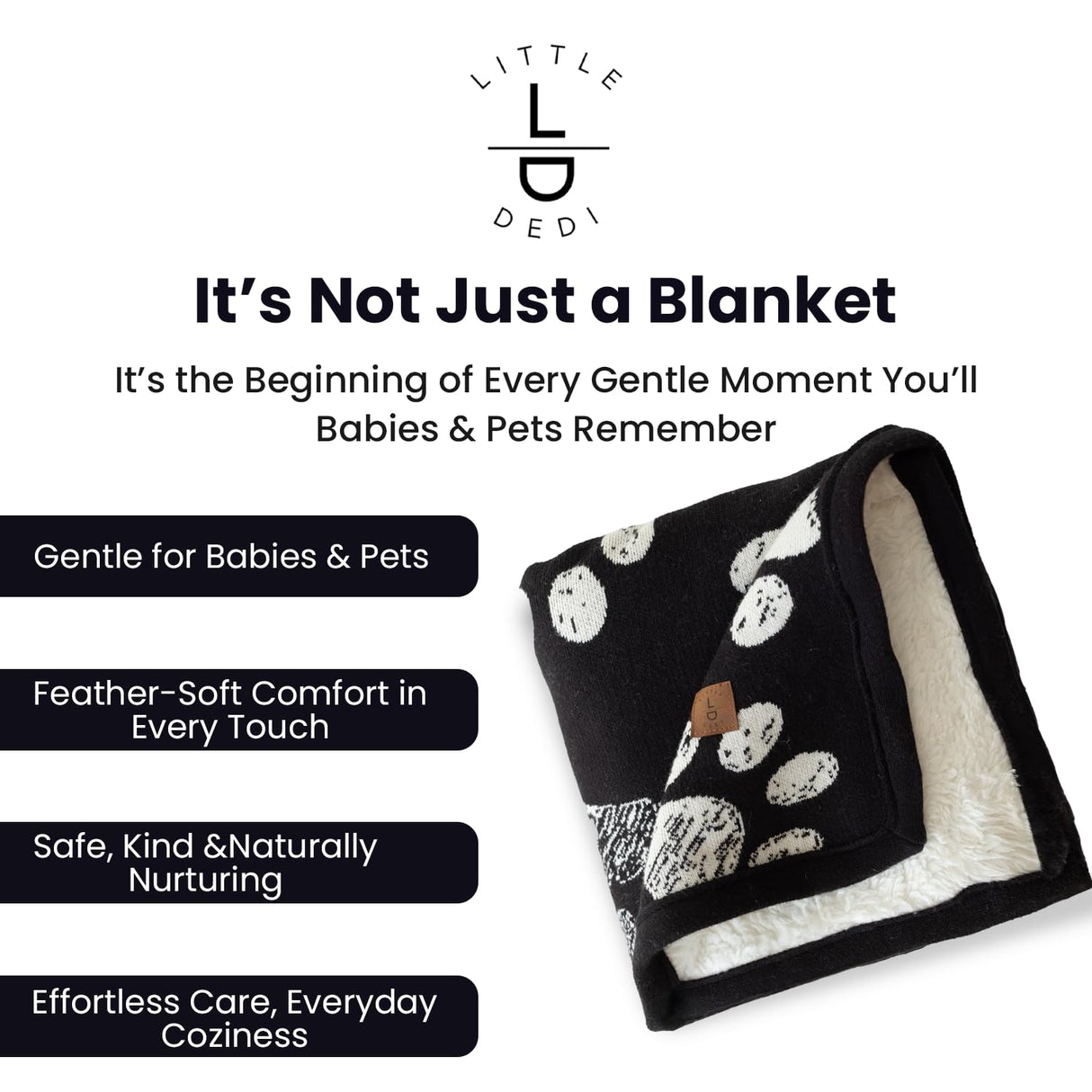 Baby & Pet Blanket 100% Cotton with Sherpa Fleece – Soft Stroller & Cuddle Blanket for Baby, Dog & Cat – Breathable, Hypoallergenic, Washable – 76×96 cm All-Season Blanket Black