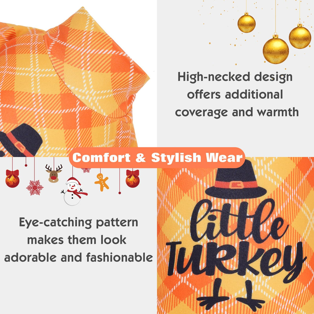 CuteBone Thermal Dog Pajamas Turtleneck Thanksgiving Coat Fleece Outfit – Soft, Cozy High Neck Dog Clothes Pet Onesie for Cold Weather, Ideal for Small & Medium Dogs Puppy Pjs Costume GP13M