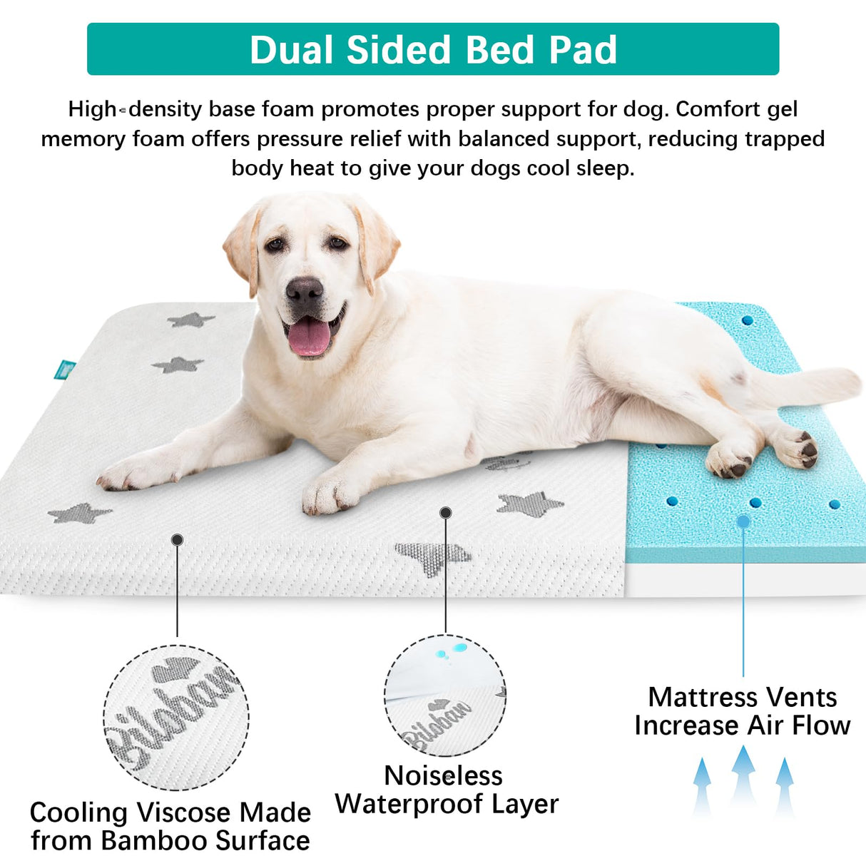 Biloban Waterproof Dog Beds for (Large) Dogs, Washable Mat Pad, Memory Foam Dog Beds & Furniture for Small/Medium Large/XL/XXL Pet with Removable Cover (Light Grey)
