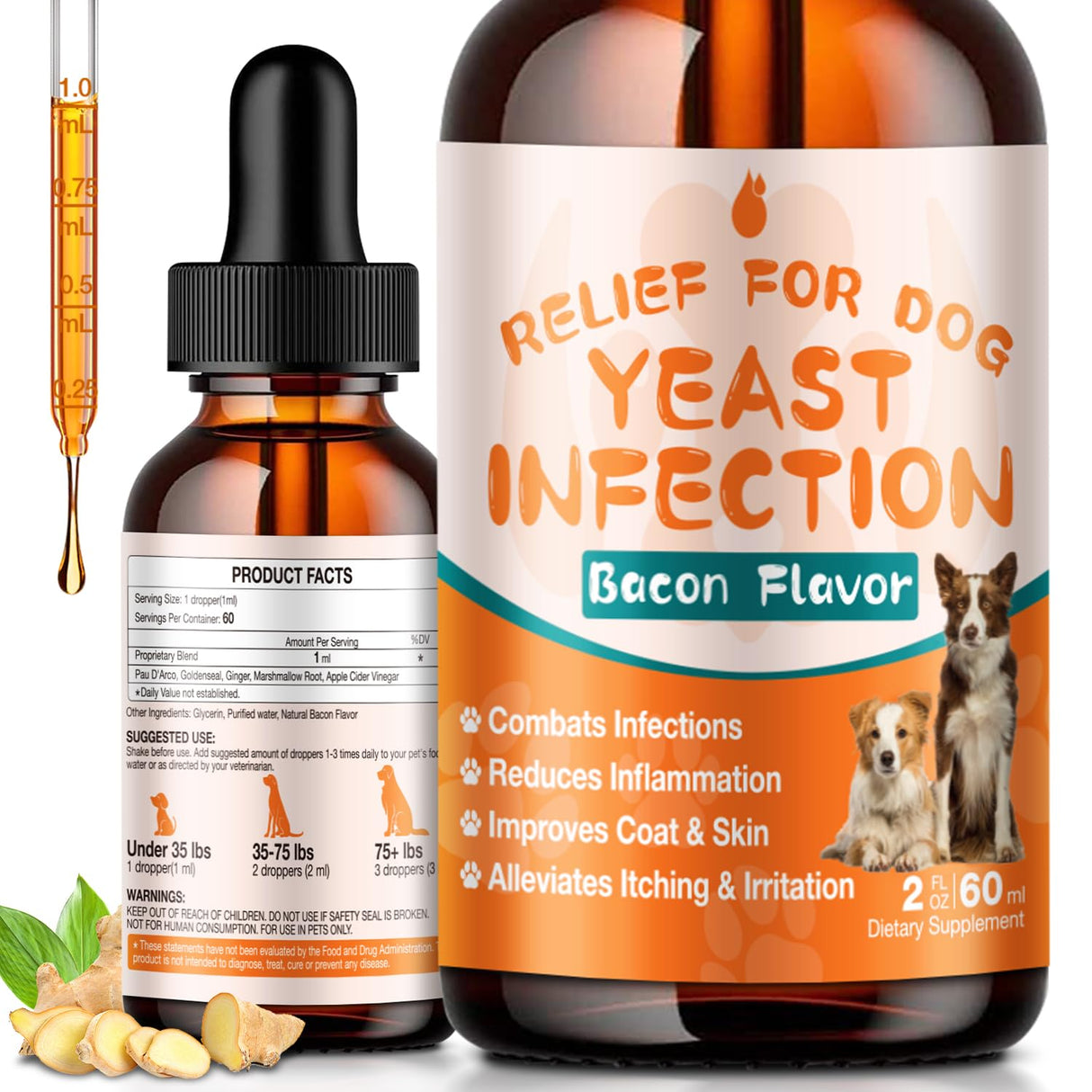 Dog Yeast Infection Treatment - 60ml Yeast Infection Drops for Dogs | Dog Yeast Treatment for Ear, Paw & Skin Itch Relief, Natural Herbal Supplement