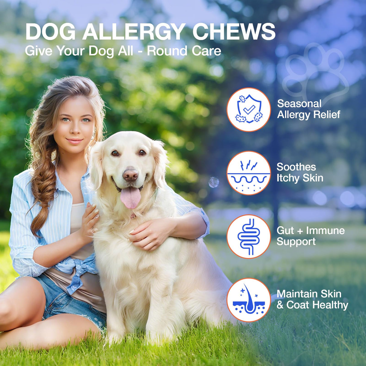 Dog Allergy Chews - Itching Skin Relief - 180 Chews Natural Dog Allergy Relief Treatment for Paw Licking, Anti-Itch, Dry Skin, Hot Spots, Allergies & Immune Support Supplement