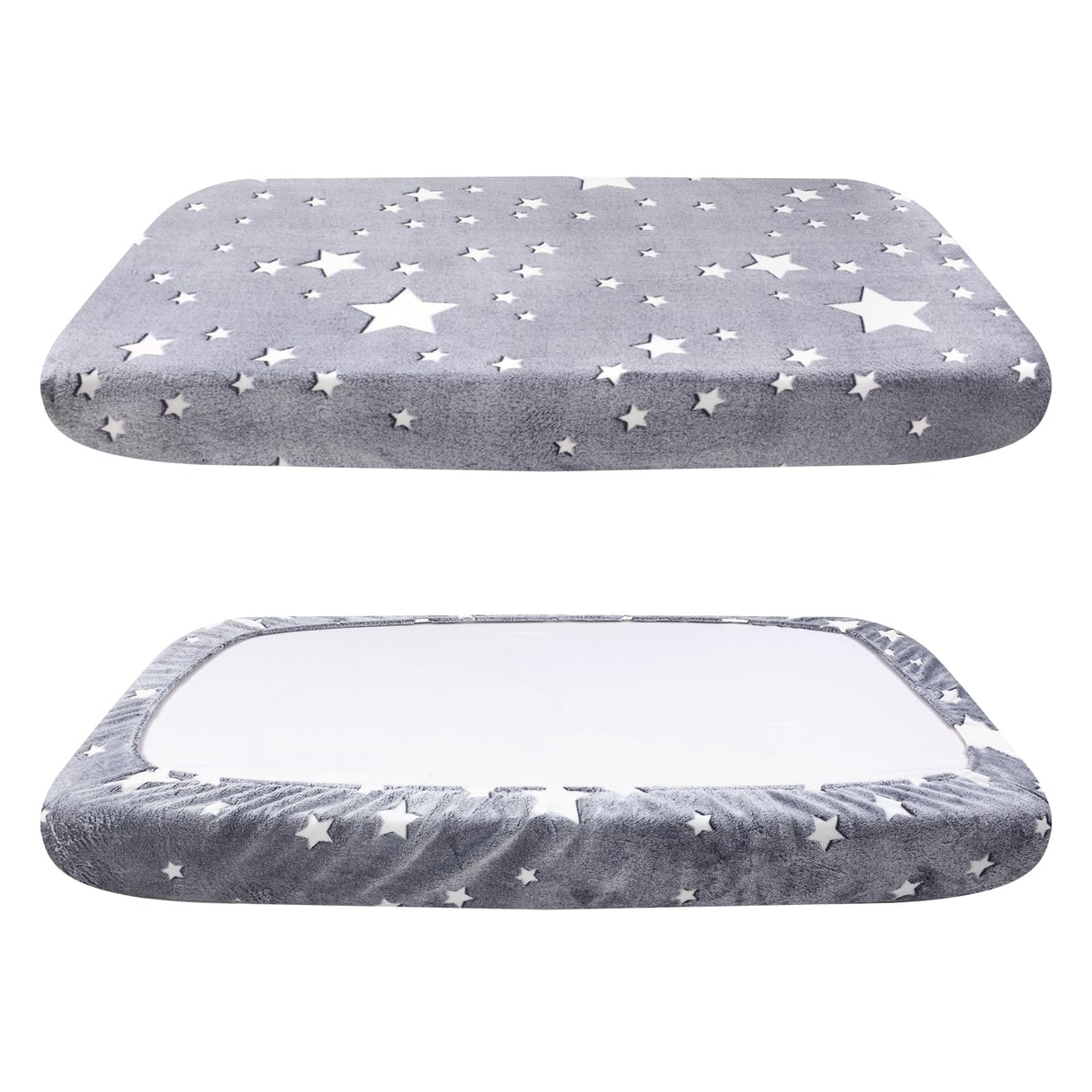 Hoopttay Flannel Waterproof Dog Bed Covers Replacement Washable, Elastic Edged Dog Bed Sheet with Glow in the Dark Star Design for Large & Medium Pet Beds, Cover Only (Gray, 52.0"L x 28.0"W x 5.0"Th)