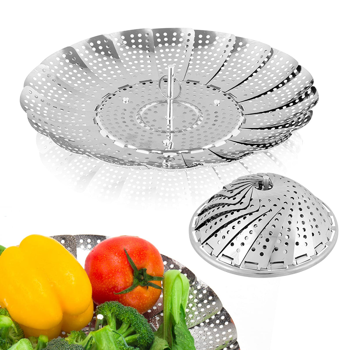 Vegetable Steamer Basket, Premium Stainless Steel Veggie Steamer Basket - Folding Expandable Steamers to Fits Various Size Pot Small (5.5" to 9.2")