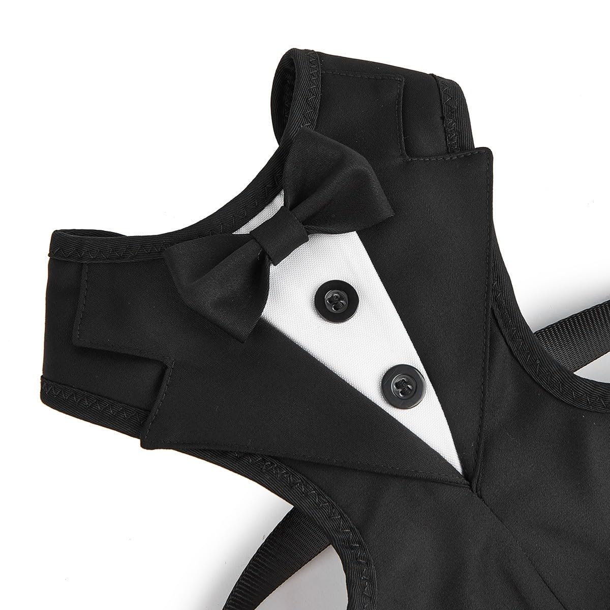 PawPleasure Dog Tuxedo Harness, Adjustable Pet Harness No Pull for Small Medium Dogs, Doggie Wedding Suit with Bow Tie Party Costume (Black, XL)