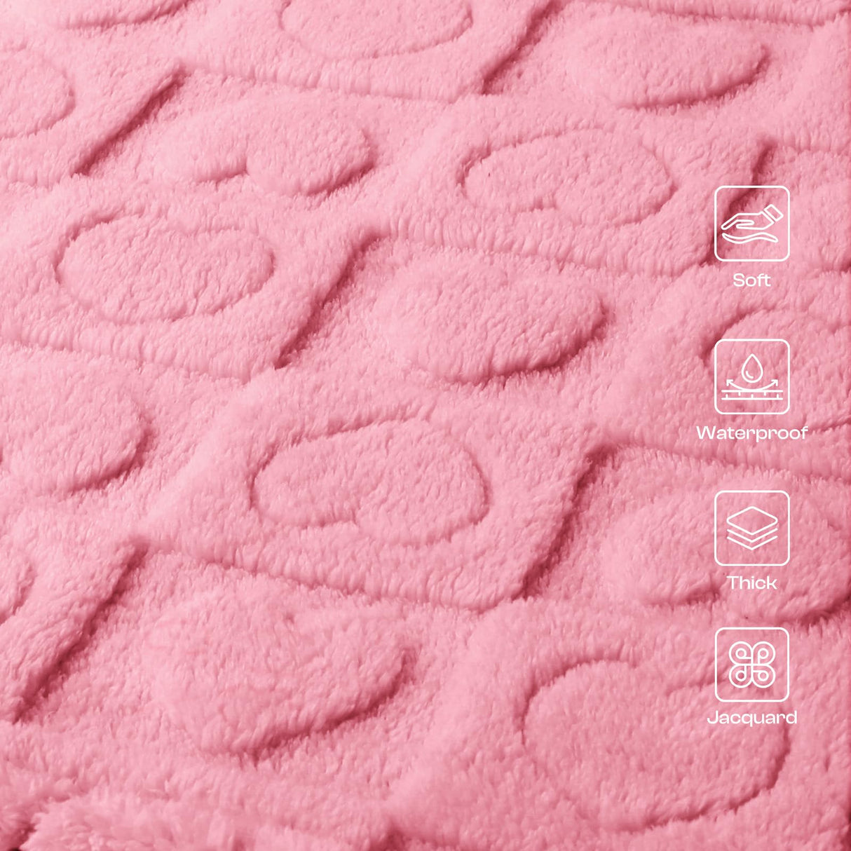 Luciphia Valentines Day Waterproof Blanket for Medium Large Dogs Washable Bed Couch Protector Soft Fluffy 3D Heart Jacquard Pet Blanket with Sherpa Fleece Cozy Calming Throw Blankets, Pink 65x57 inch