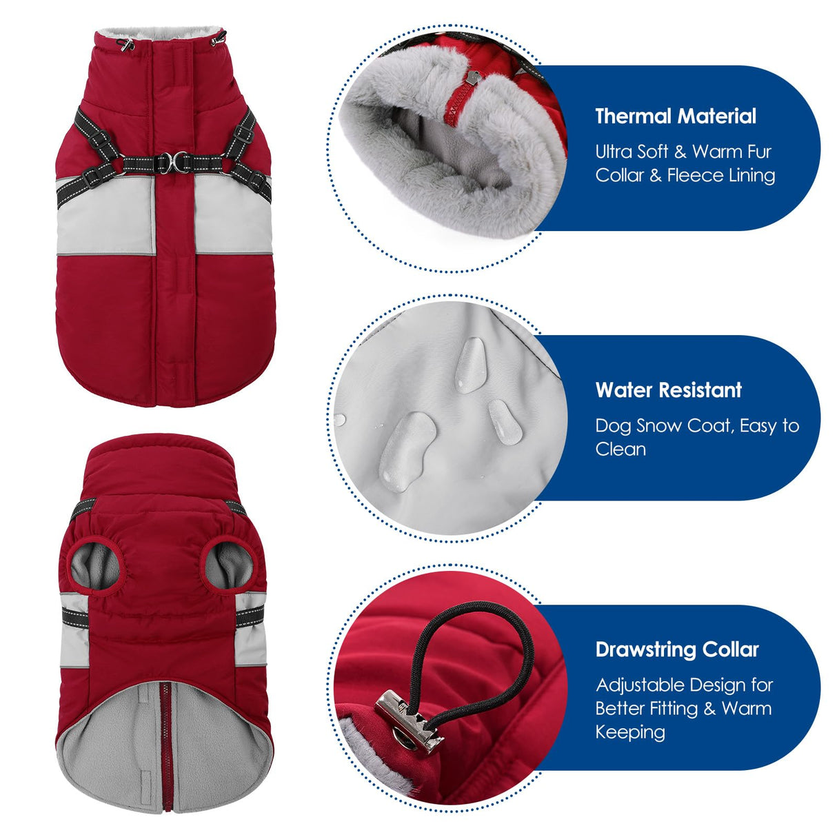 KOESON Dog Coat, Warm Dog Winter Coat for Giant Breeds, Waterproof Dogs Jacket with Harness, Reflective Pet Fleece Lined Puffer Jacket, Turtleneck & Windproof Coats for Great Dane, Golden Retriever