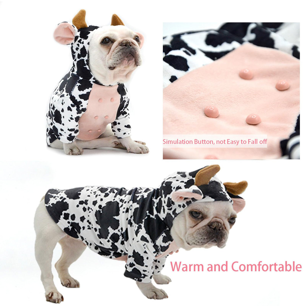 French Bulldog Funny Dog Costume - Cow Dog Party Costume for Dogs - Christmas Milk Cows Cat Clothes (L)