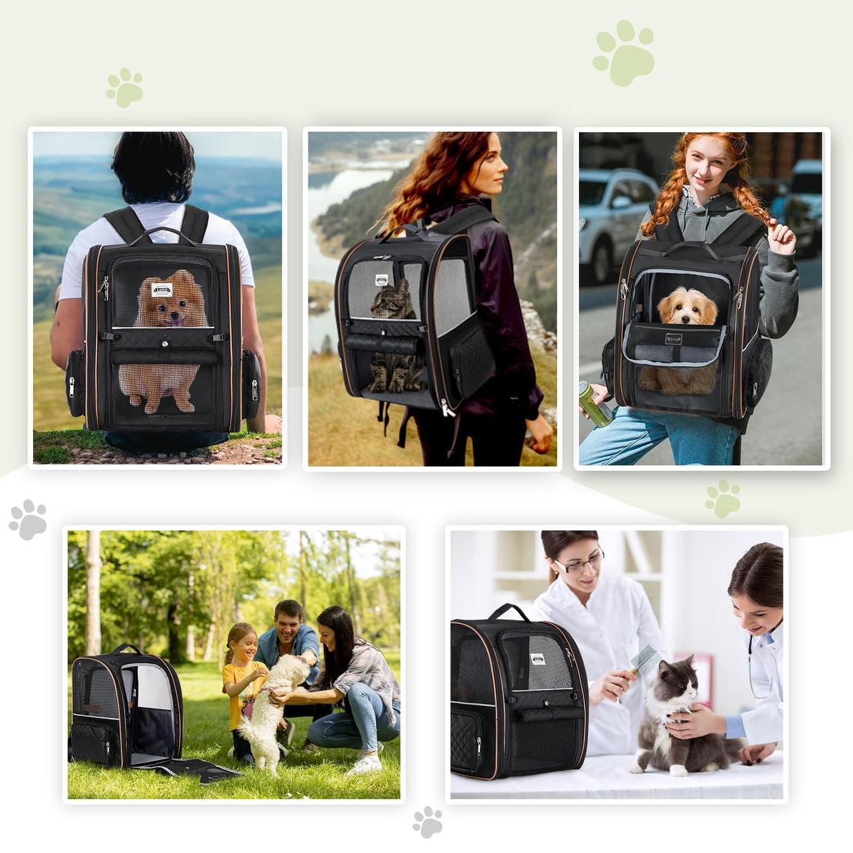 Lekebobor Large Cat Backpack Carrier Expandable Pet Carrier Backpack for Small Dogs Medium Cats Fit Up to 18 Lbs, Dog Backpack Carrier, Foldable Puppy Backpack Carrier for Travel, Black