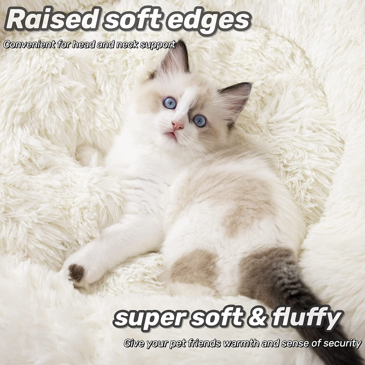 Raimaiso Anti Anxiety Round Fluffy Plush Faux Fur Warm Washable Dog Bed & Cat Bed, Original Bed for Small Medium Large Pets,Used to Relieve Joints and Improve Sleep(20"/24"/27'') (27", White)