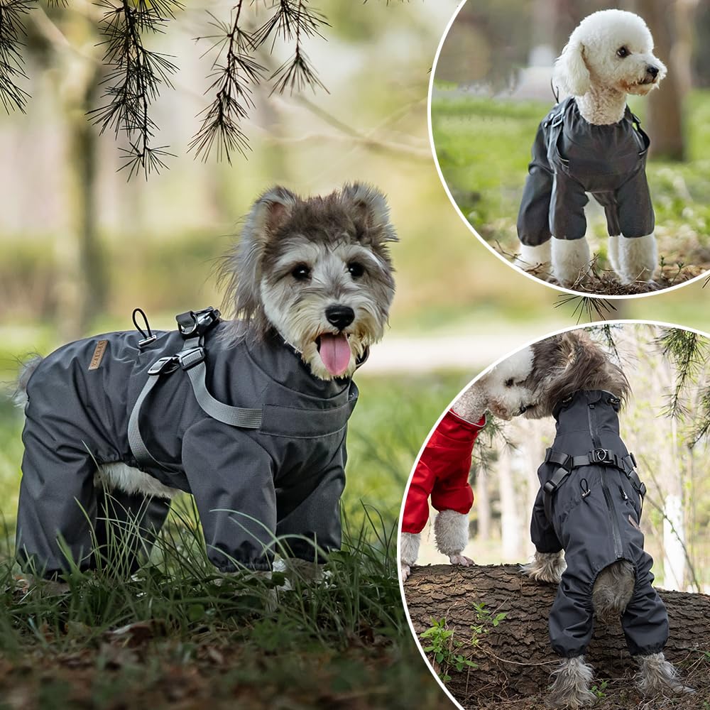 Four-Legged Full Coverage Dog Raincoat for Small Medium Dogs, Waterproof Dog Rain Coat with Harness Built in, 4-Legs Dog rain Jacket with Reflective Strip, Adjustable Puppy Waterproof Clothes (XL)