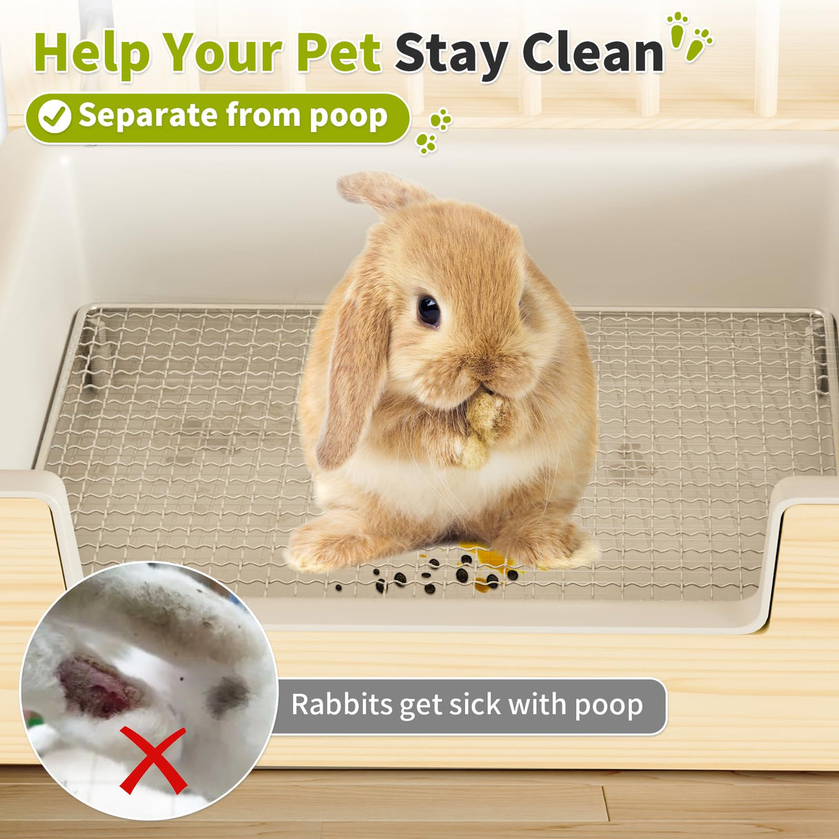 Chloraeon 4-in-1 Waterproof Wooden Rabbit Litter Box with Hay Feeder, 2 Food Bowls, and Water Bottle | Large Capacity, Waste-Preventing Design for Rabbits, Guinea Pigs, Chinchillas, and Small Animals