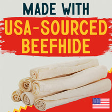 Load image into Gallery viewer, Canine Chews 10-11" Rawhide Bones for Large Dogs, Durable USA Beefhide Dog Rawhide Chews, Retriever Rolls 20 Pack (5 lbs)