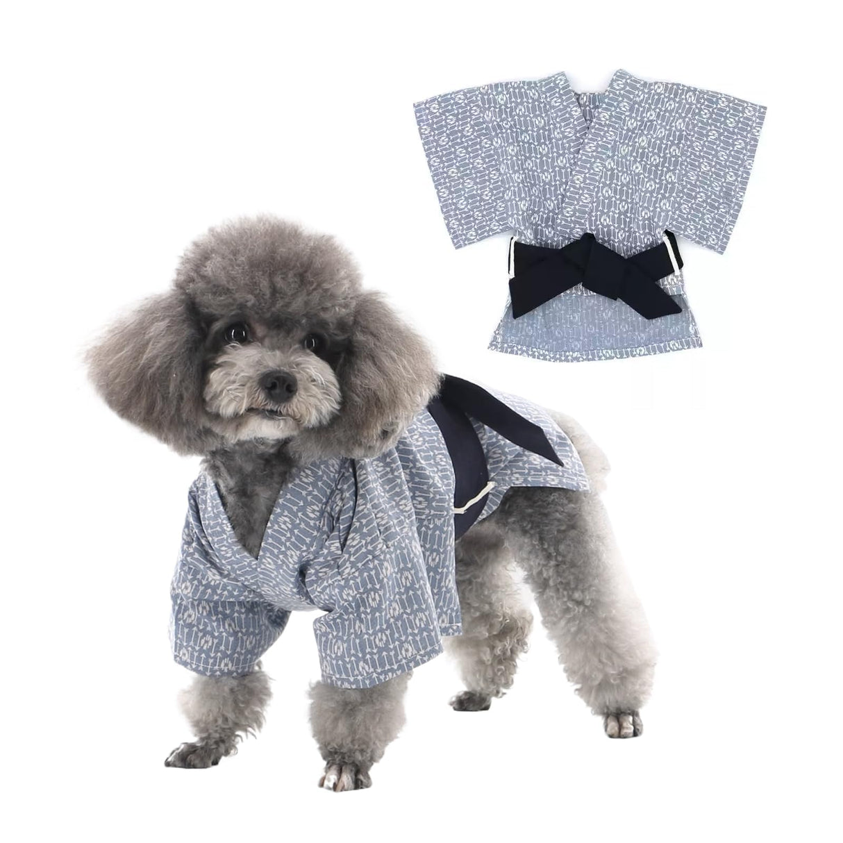 MANON ROSA Dog Costume Japanese Yukata Kimono - Traditional Pet Kimono Cosplay for Small Medium Dogs, Puppies Cats Kittens, Breathable Adjustable Outfit (9-14lbs Sky Blue,Large)