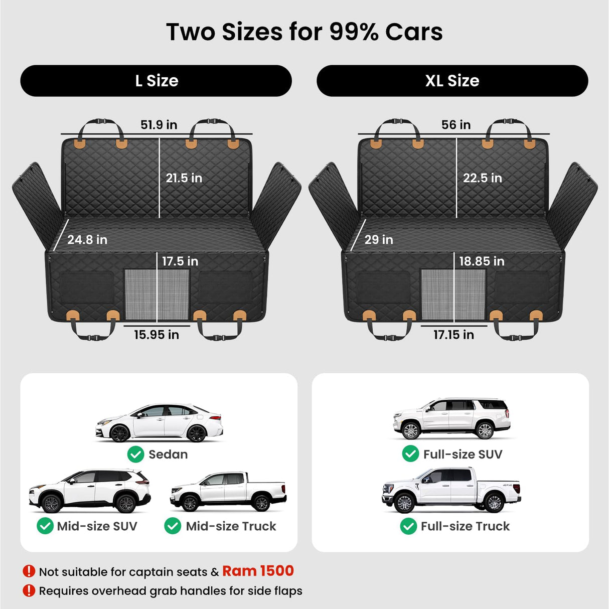 REEVAA Dog Truck Seat Cover for Back Seat, Hard Bottom Dog Hammock for Car, Pet Bed Extender for 2-4 Large Dogs, Waterproof Seat Protector, Universal XL Size Fits for Crew Cab Truck/SUV, Black+Orange