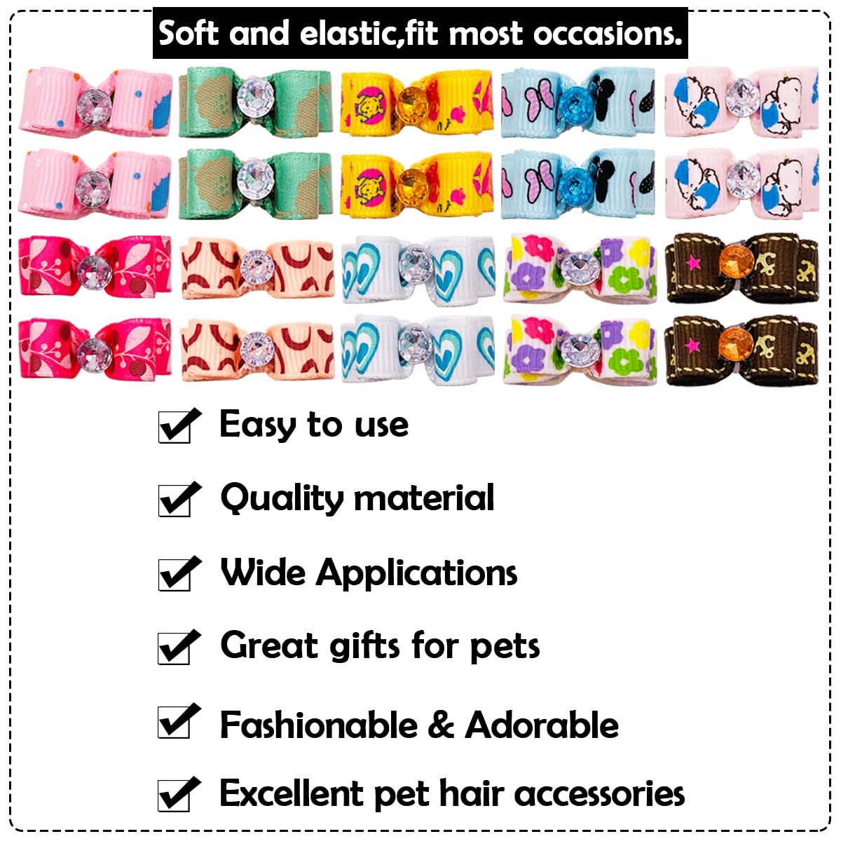 PET SHOW 100pcs Bulk 0.98inch*0.39inch Tiny Small Dogs Hair Bows with Rubber Bands Cat Puppies Yorkie Hair Topknot Grooming Accessories Mixed Matching Colors