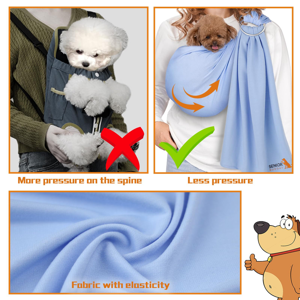 Dog Sling Carrier for Small Dogs,Carrying Wrap Anti-Anxiety Cat Sling,Adjustable Pet Sling(Light Gray)