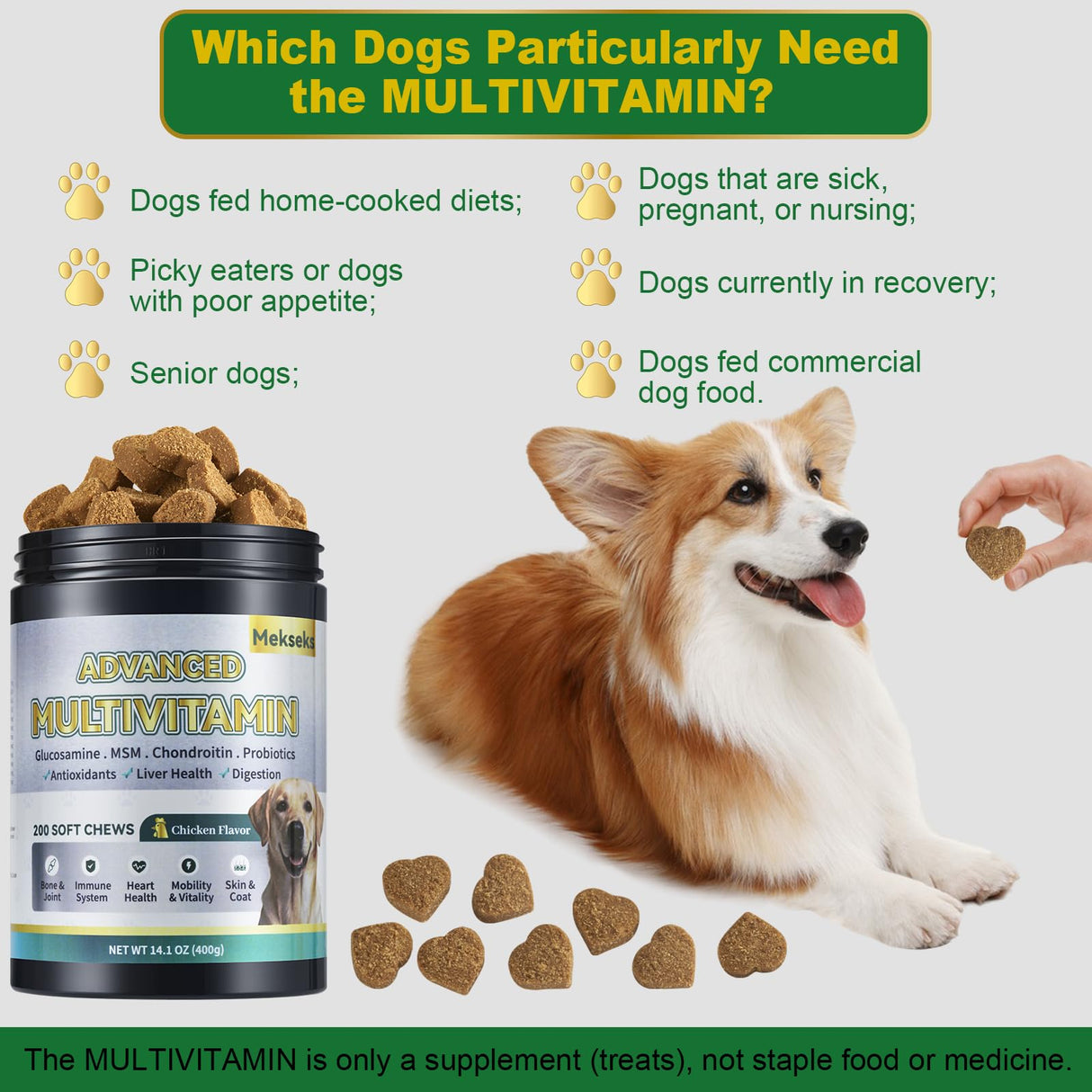 Advanced 24-in-1 Multivitamin Chews for Dogs - 200 Soft Chewable All-in-One Vitamin Support Supplement for Dog Joints, Gut Health, Skin & Coat with Omega-3, Probiotics & 12 Essential Vitamins