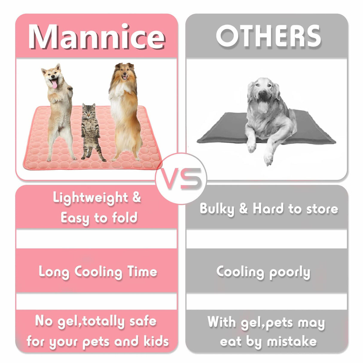 Mannice Dog Cooling Mat, Pet Cooling Mat for Dogs Cooling Blanket for Dogs Dog Cooling Pad for Kennels, Crates, Cars, Indoor & Outdoor Ice Silk Cooling Mat for Extra Large Dogs (Pink, XL(40 * 28"))