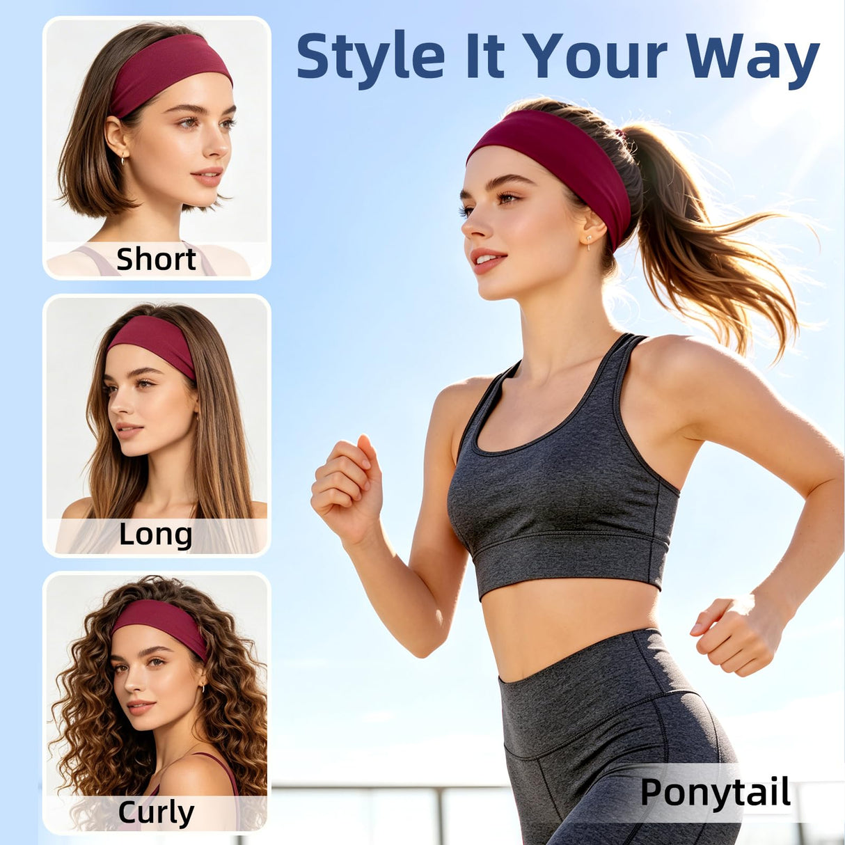 Fishinsea 10 Pack Headbands for Women, Elastic Non-Slip Hair Bands Hair Warp for Sports Daily Workout Yoga Running